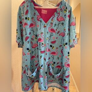Flamingo Print Blue Women's Top